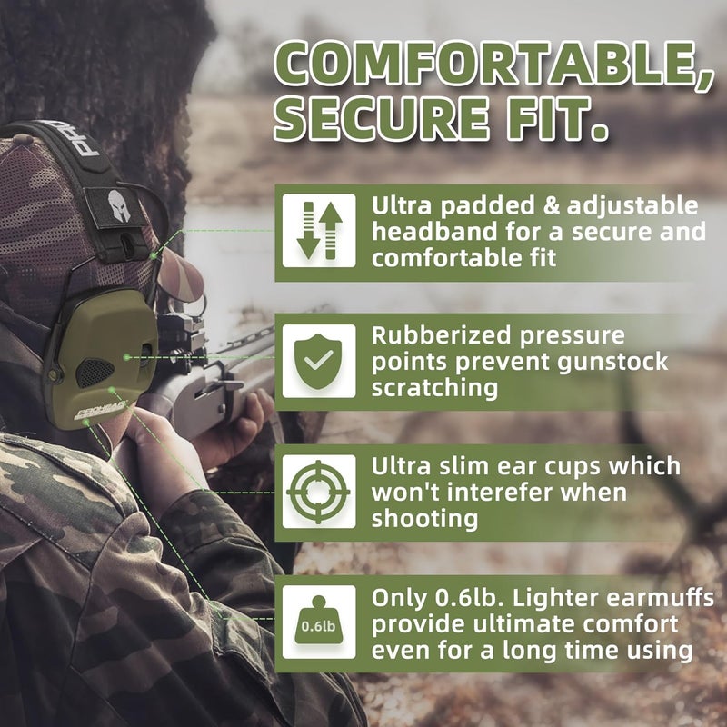 PROHEAR 2 Pack Electronic Ear Protections for Shooting with 4X Sound Amplification, Gun Range Hearing Protection Muffs, NRR 23dB Noise Reduction Headphones for Hunting, Black and Green - Image 4
